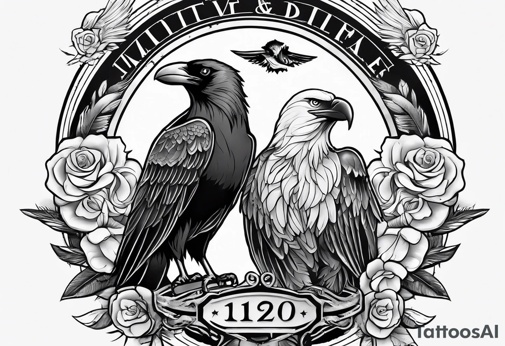 crow dad and eagle mother raising a family tattoo idea