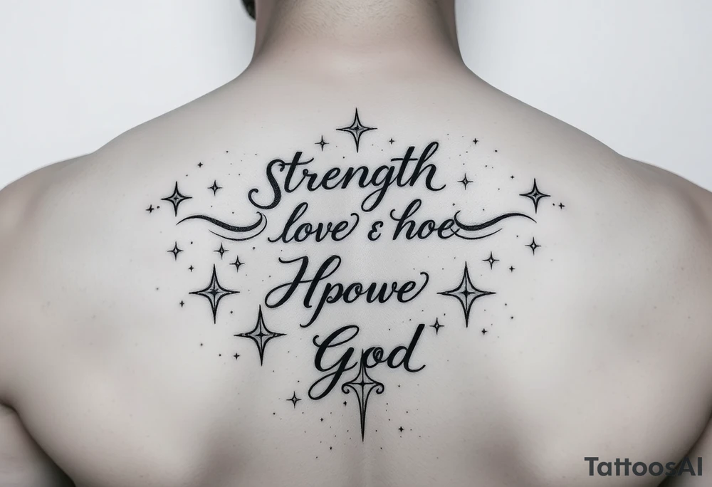 Strength, love, hope, power, god, stars tattoo idea