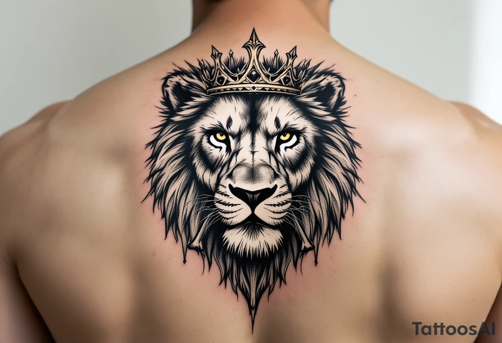 powerful majestic lion with a crown made of bones tattoo idea