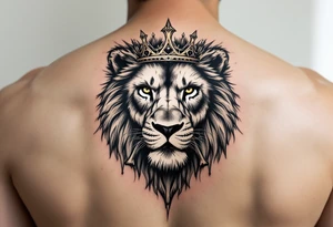 powerful majestic lion with a crown made of bones tattoo idea