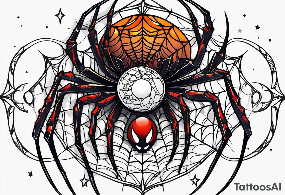 spider with hangin down moon tattoo idea