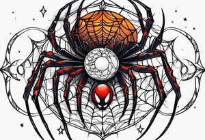 spider with hangin down moon tattoo idea