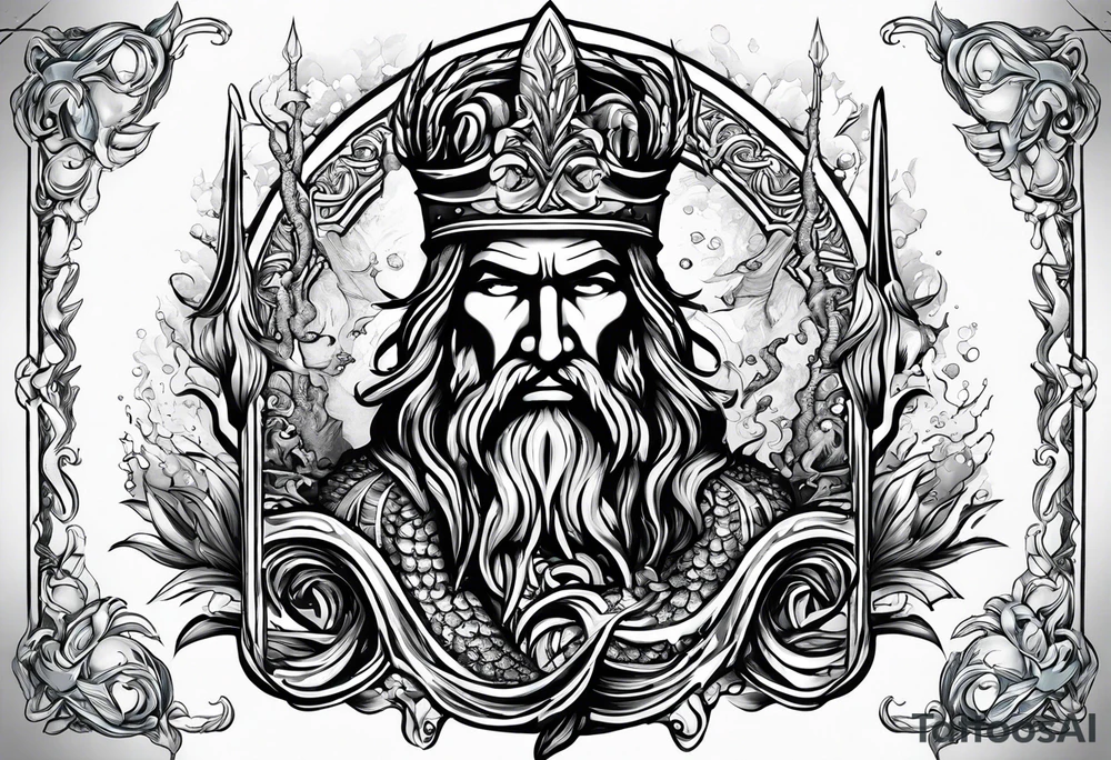 Poseidon’s Trident with Atlantis backdrop tattoo idea