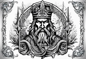 Poseidon’s Trident with Atlantis backdrop tattoo idea