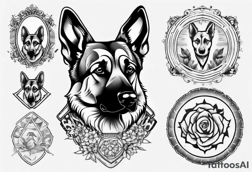German Shepherd with frame tattoo idea
