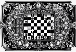 a chessboard with angelic and demonic chess pieces engaged in a strategic game, symbolizing the eternal battle between opposing forces. tattoo idea