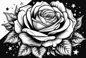Tesseract with big roses and small stars tattoo idea