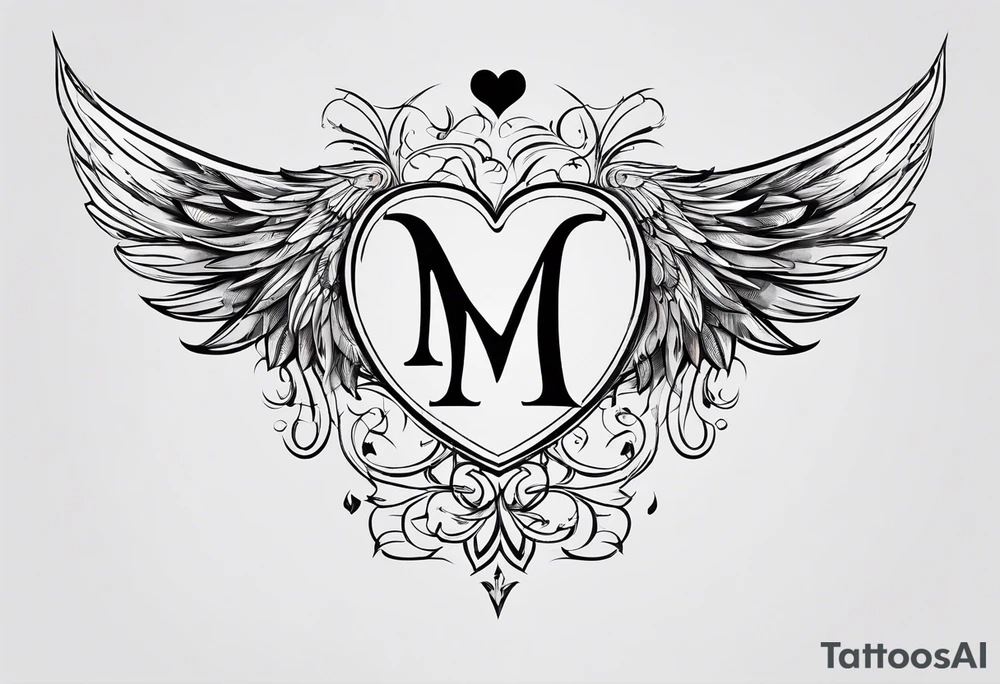 An interupted thin single line for the under arm, with symbols in the best fitting order for (1) the number 22, (2) a heart in forms of initials M and S, (3) angel wings and (4) the + symbol. All in the right order and proportion. tattoo idea