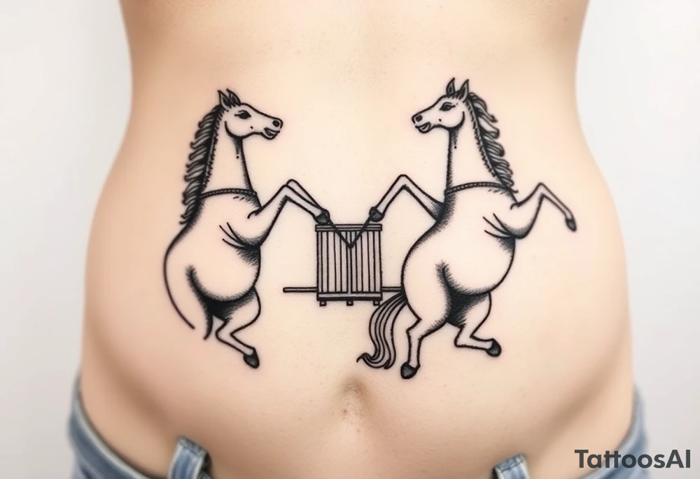 Symmetrical rearing Roman chariot horses tattoo idea