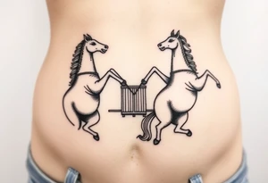Symmetrical rearing Roman chariot horses tattoo idea