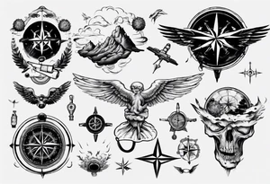 skydiving, shooting guns, compass, adventure tattoo idea