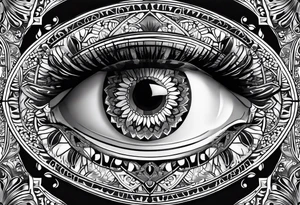 Mandala design with realistic woman’s eye in the center tattoo idea