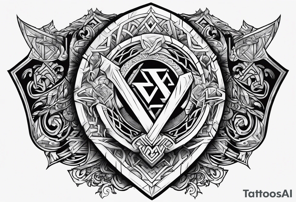 Valhalla sword shield axe Valknut tattoo idea