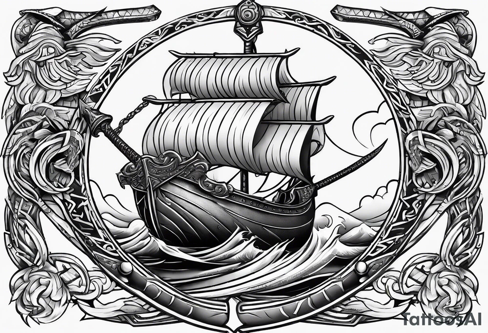 Valhalla sword shield long ship dragon axe Valknut tattoo idea