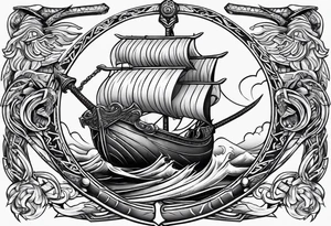 Valhalla sword shield long ship dragon axe Valknut tattoo idea