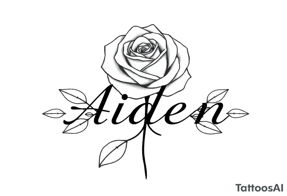 Rose head behind the name Aiden tattoo idea