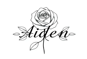 Rose head behind the name Aiden tattoo idea