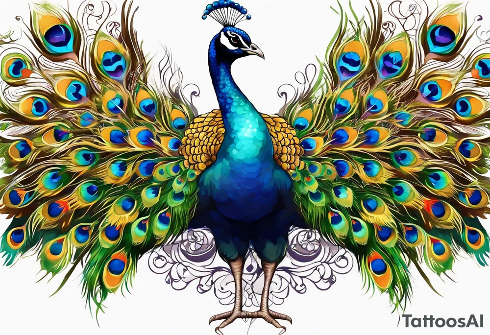 Peacock and music tattoo idea