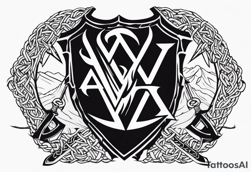 Valhalla sword shield dragon axe Valknut barbed wire chains tattoo idea