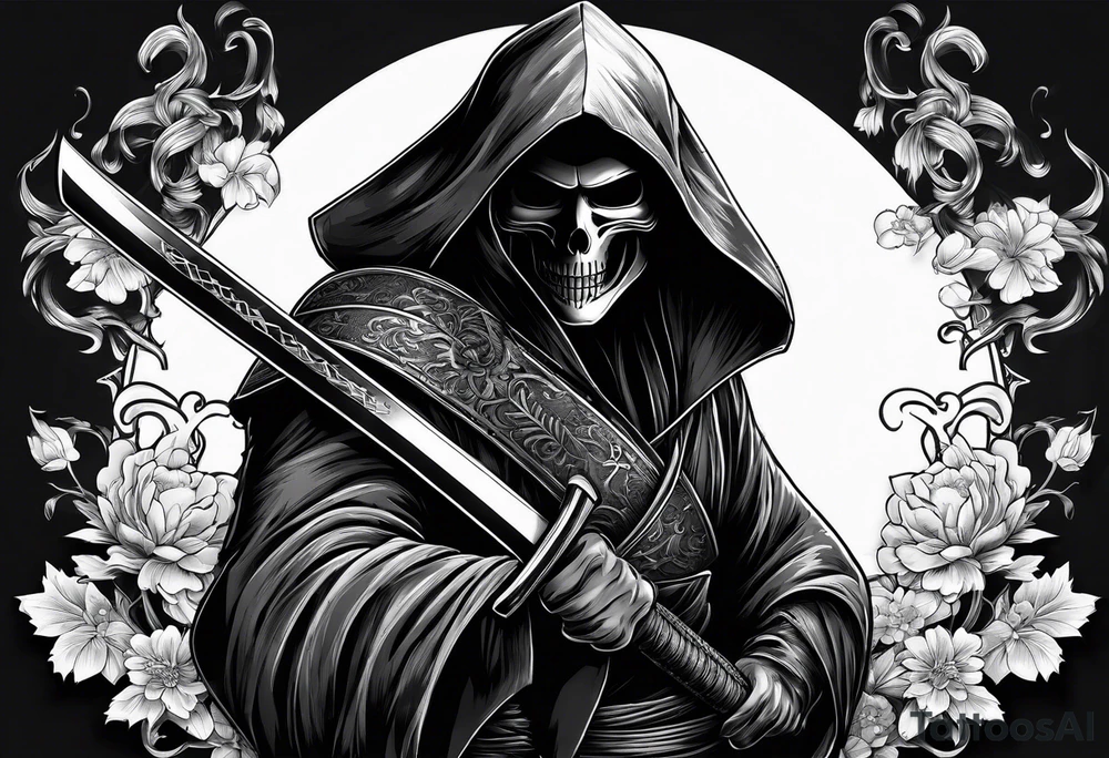 katana with grim reaper tattoo idea