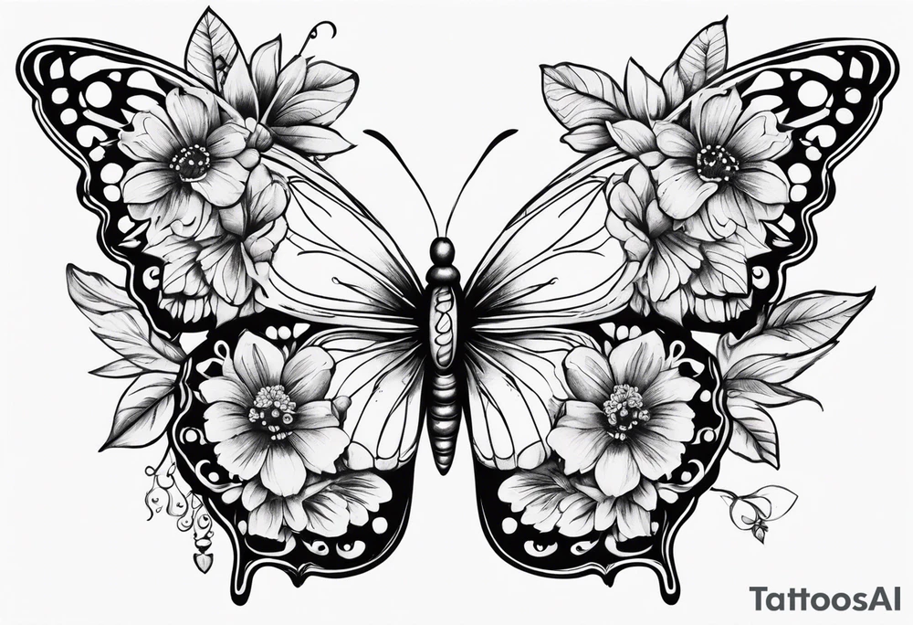 floral design with butterflies tattoo idea