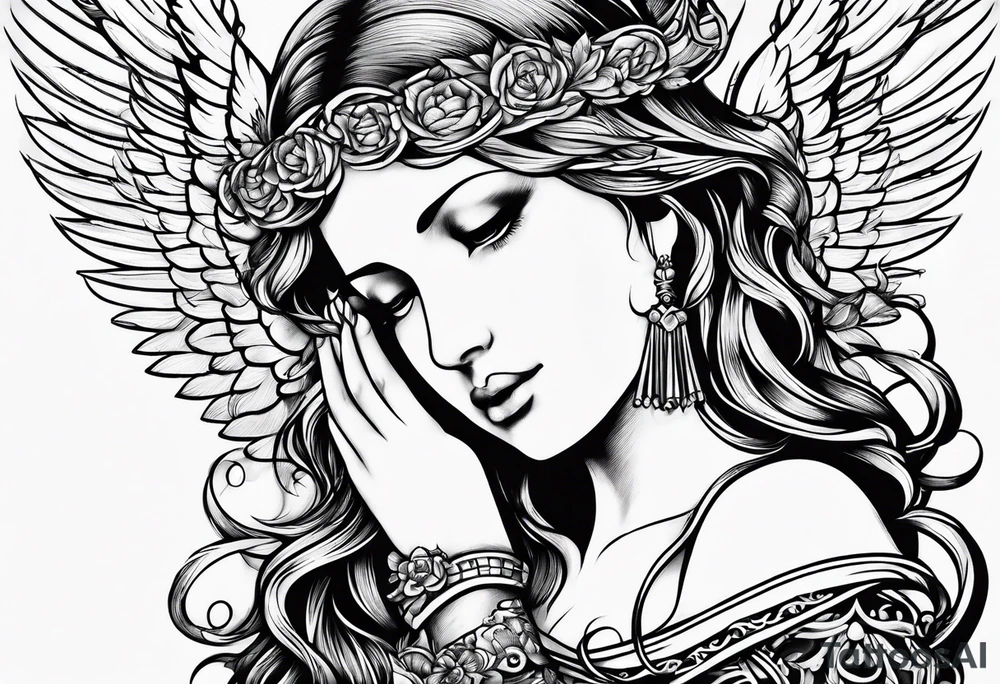 Angel with prayer hands tattoo idea