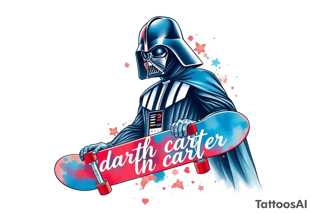 Darth Vader skateboarding >
blue & red
skateboard say "darth carter" tattoo idea
