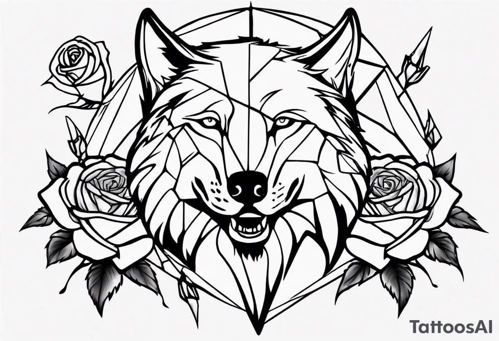 Wolf with roses and broken glass tattoo idea