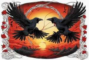 The two black crows at the end of the movie "Secret of NIHM" as they fly away into the sunset carrying some red string between them. tattoo idea