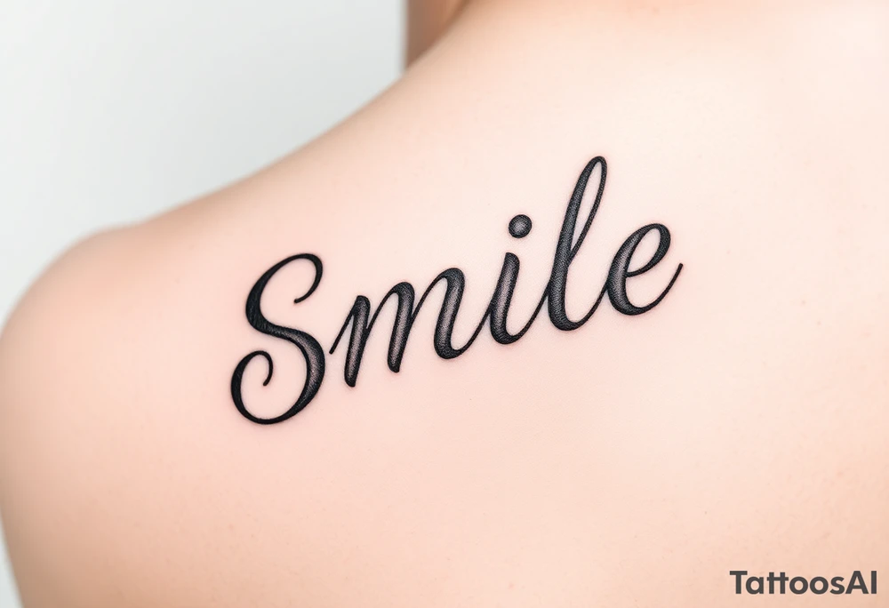 The word smile on the back of elbow tattoo idea
