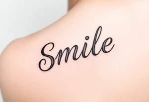 The word smile on the back of elbow tattoo idea