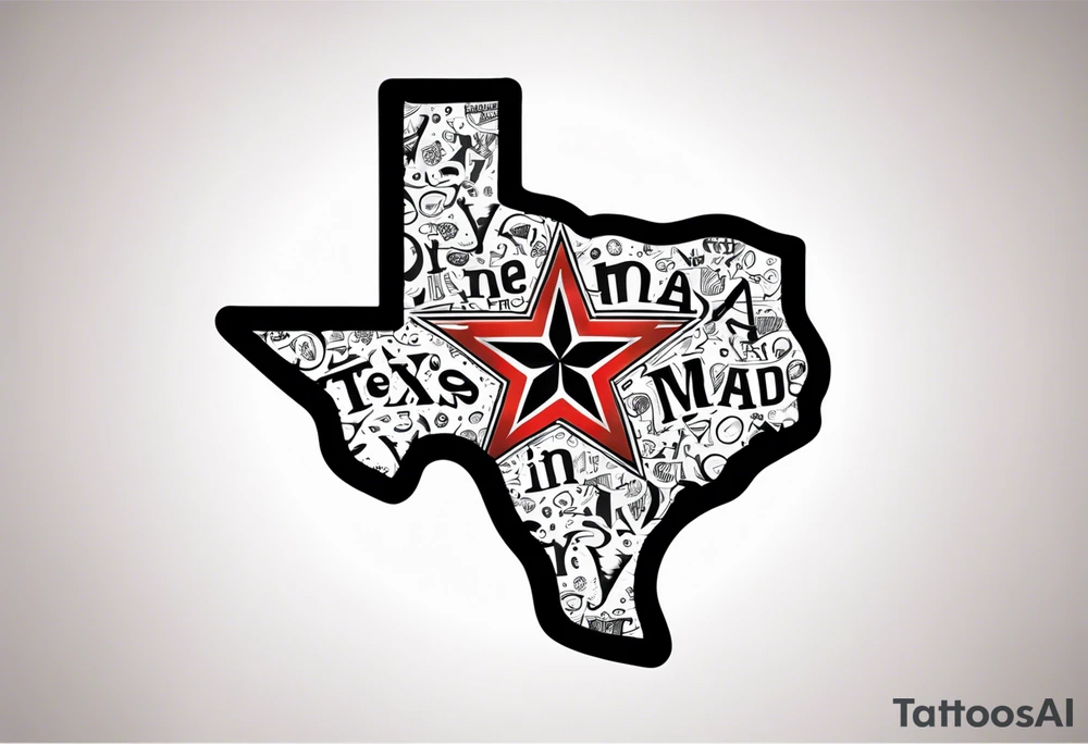 Texas Made in bubble letters tattoo idea