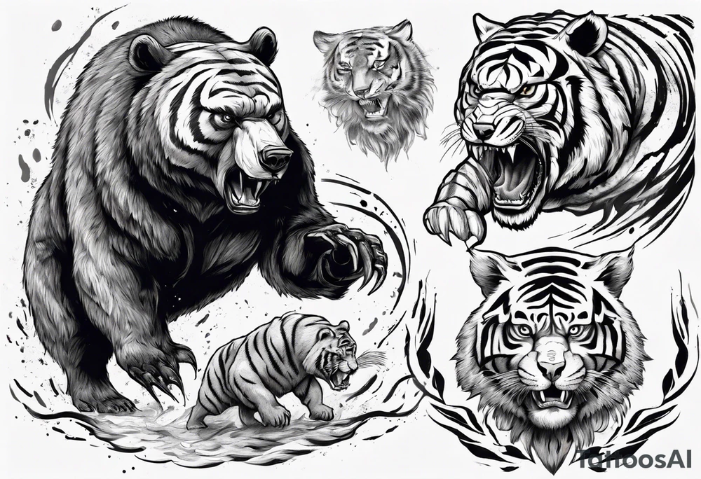 bear and tiger, fighting tattoo idea