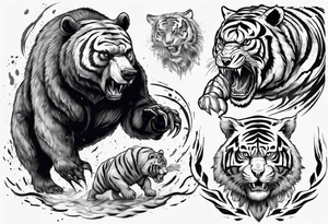 bear and tiger, fighting tattoo idea