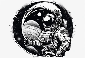 an astronaut in rock painting style tattoo idea