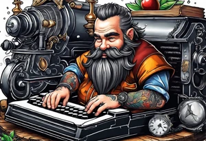 dwarf coming out of a typewriter tattoo idea