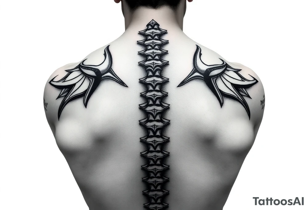 Spinal futuristic, full length, shoulders to lower back tattoo idea