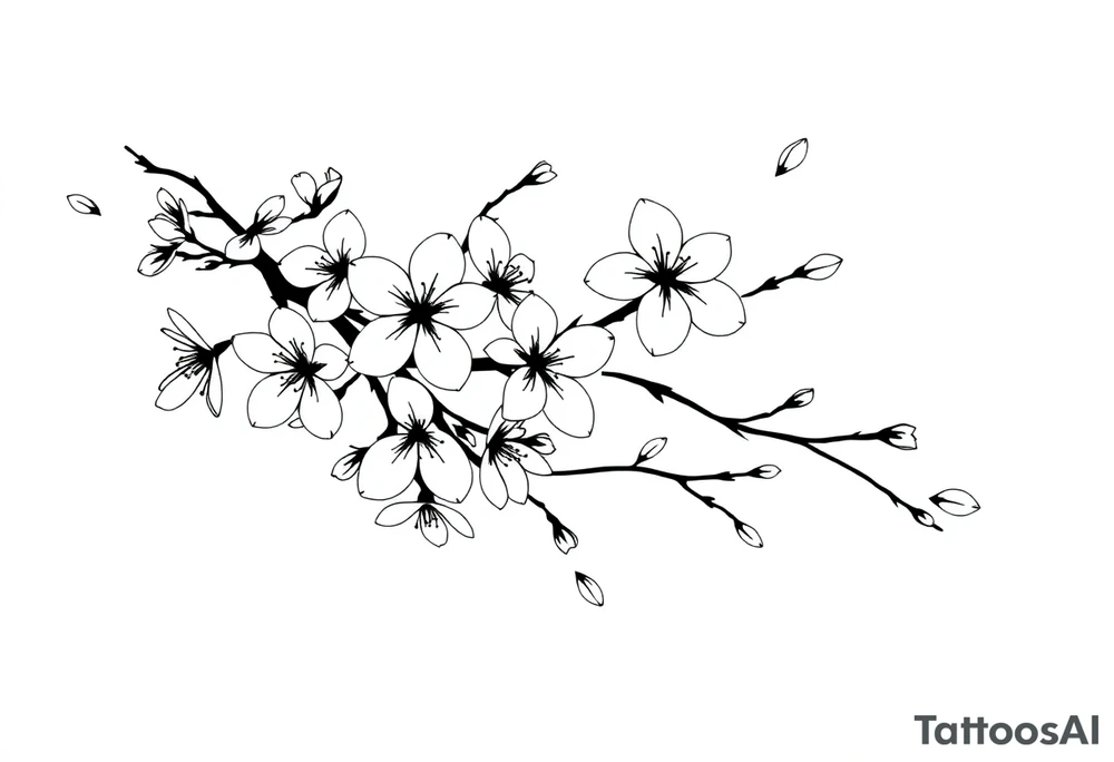 delicate cherry blossoms swirling in spring breeze with petals tattoo idea