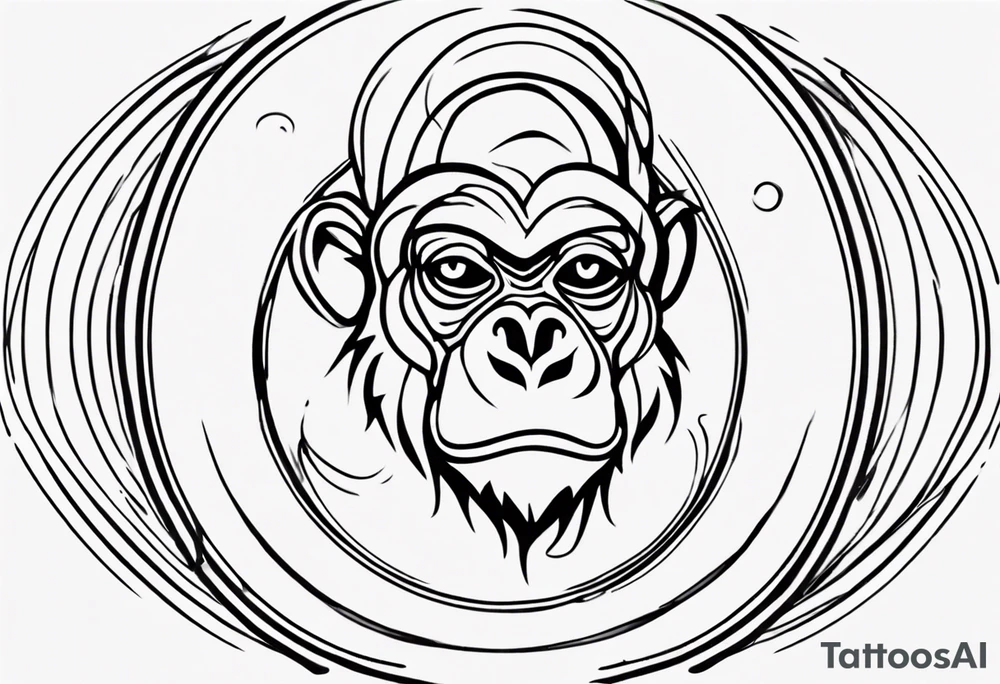Create an abstract monkey outline in a small disconnected circle tattoo idea