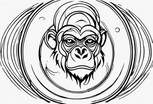 Create an abstract monkey outline in a small disconnected circle tattoo idea