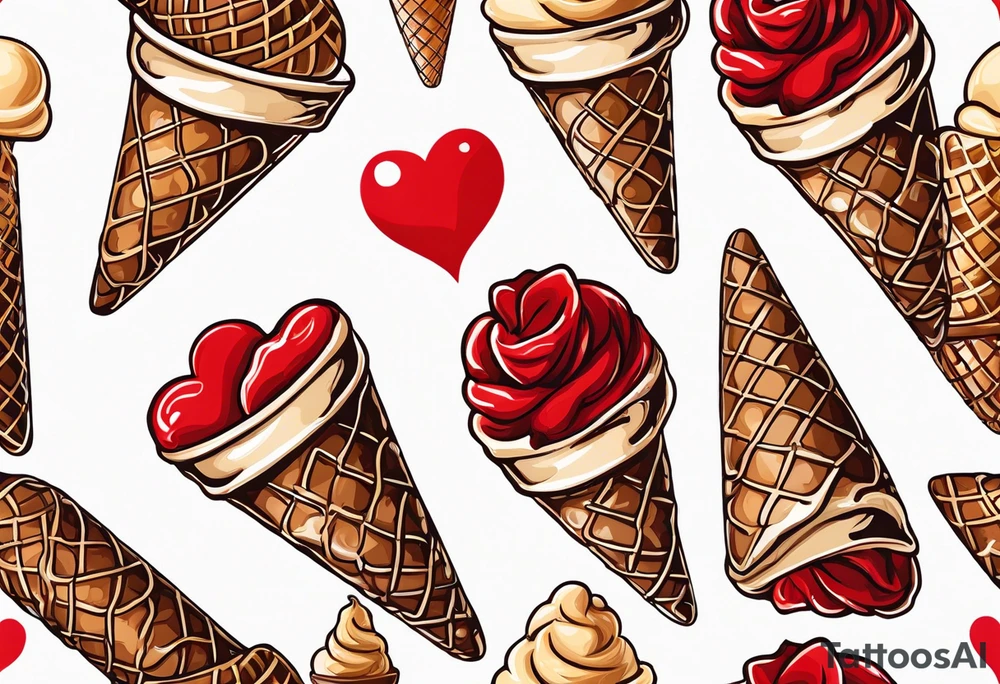 ice cream cone with one red heart tattoo idea