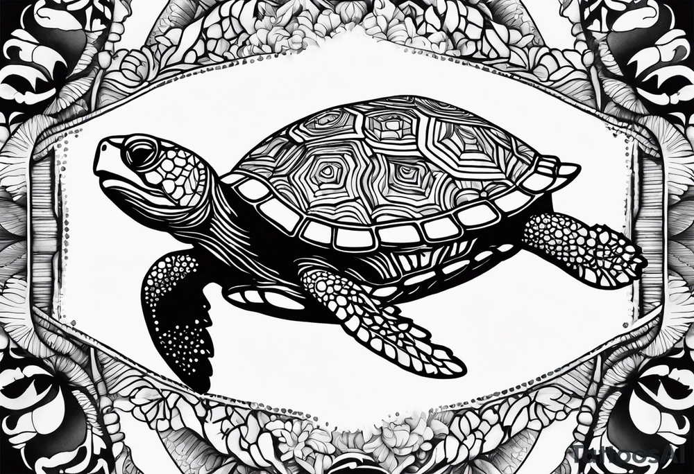 psychedelic turte, from the top, cute tattoo idea