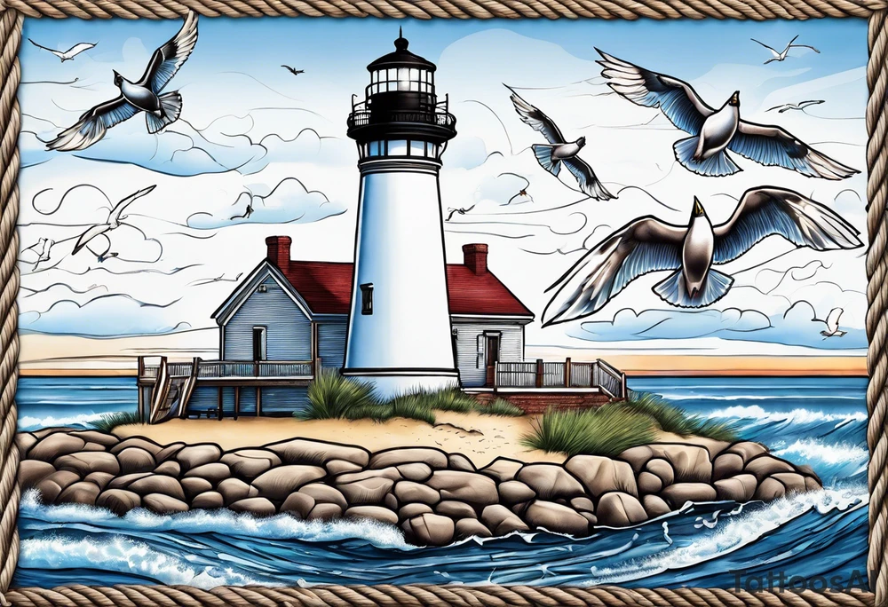 Barnegat lighthouse, blue crab, nautical rope, flip flops, pizza, seagulls tattoo idea