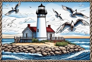 Barnegat lighthouse, blue crab, nautical rope, flip flops, pizza, seagulls tattoo idea