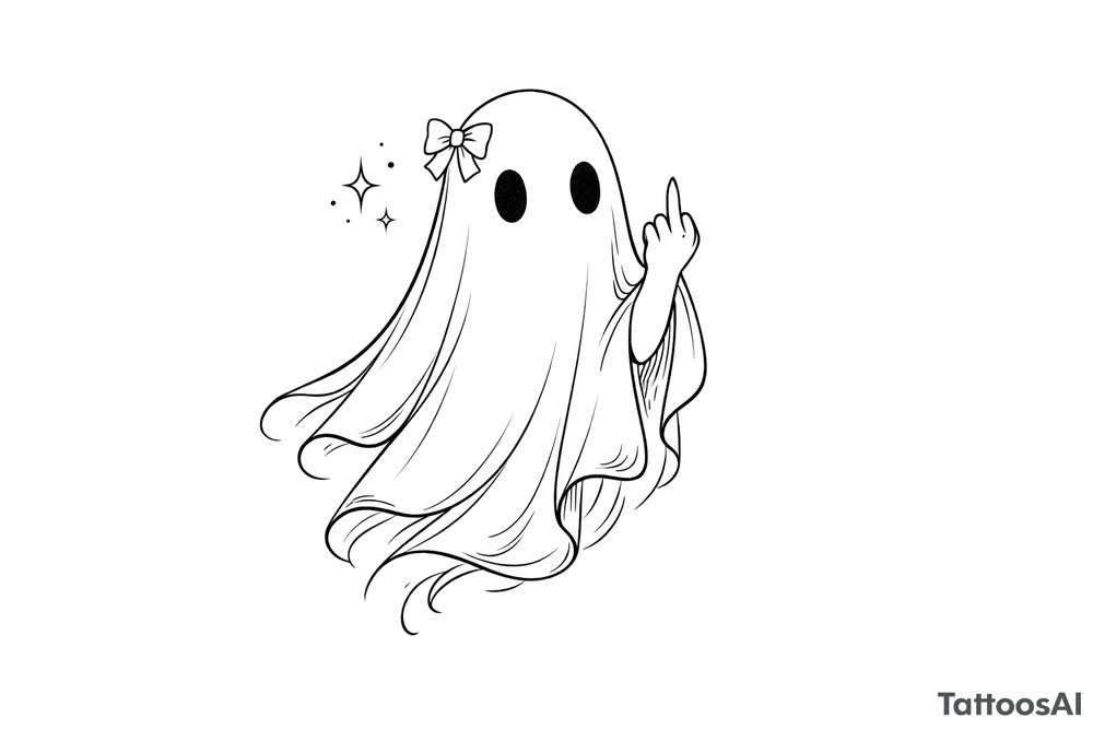 Girly ghost with middle finger sticking up tattoo idea