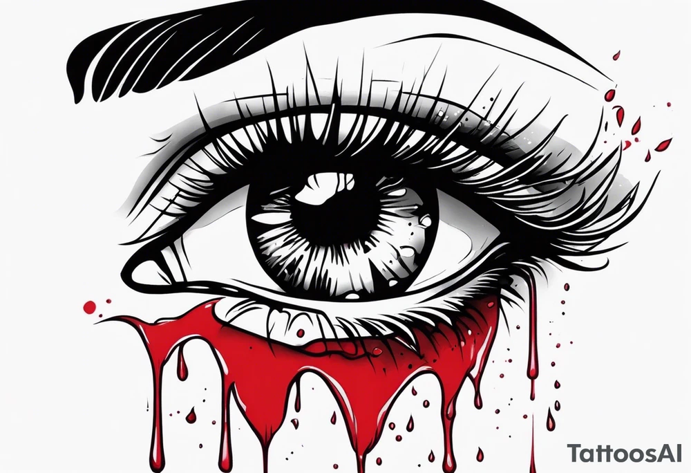 Bleeding tear flows from eye tattoo design tattoo idea