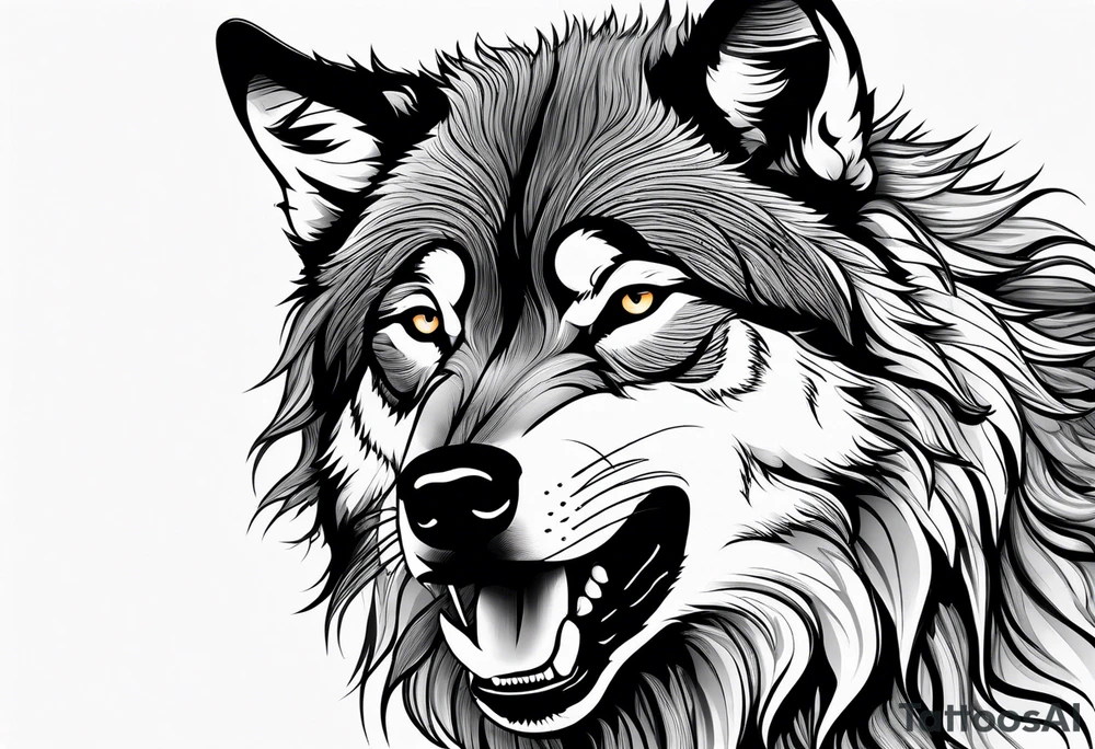 Wolf face roaring tattoo idea