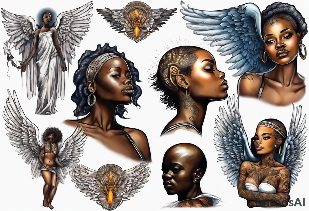African angel on a balcony tattoo idea
