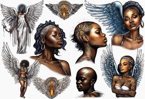 African angel on a balcony tattoo idea