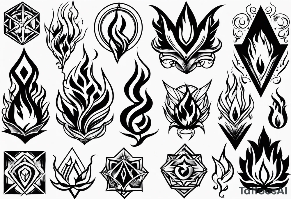 Variety of flames flash sheet tattoo idea